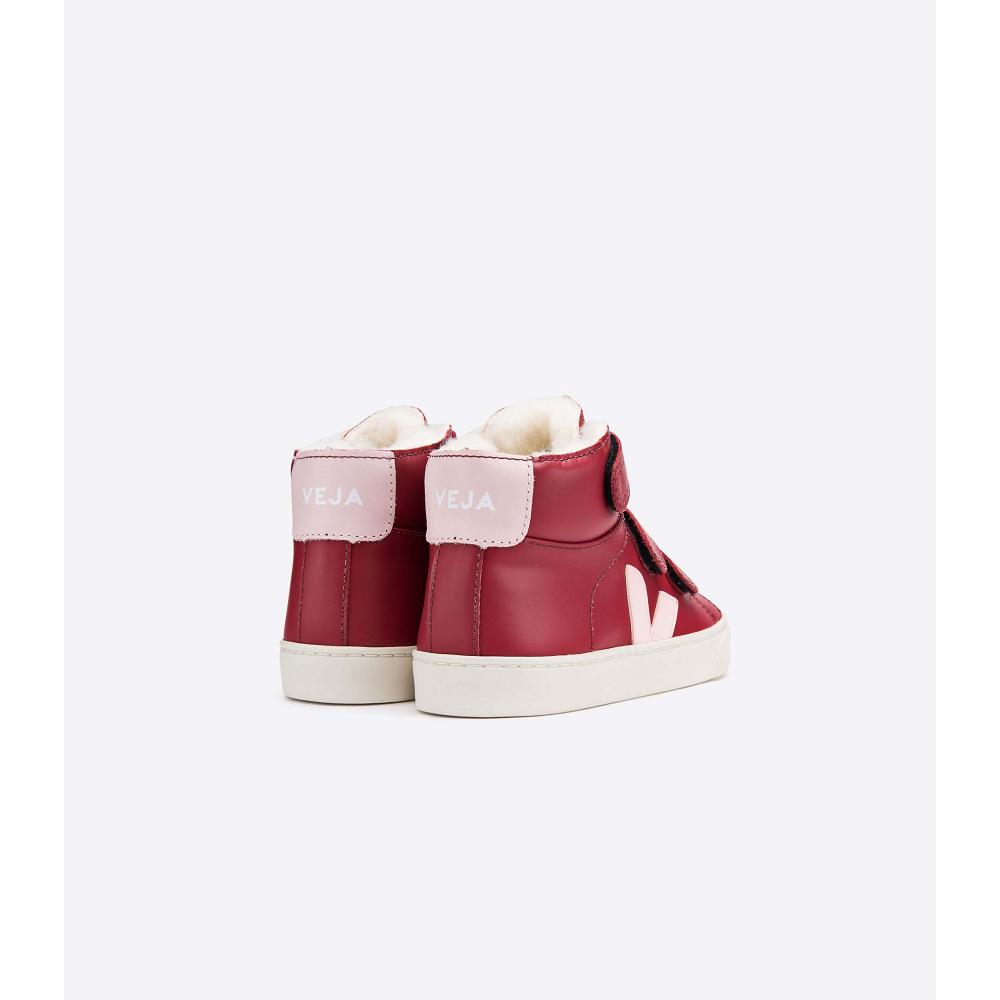 Veja ESPLAR MID FURED LEATHER Kids' High Tops Red | CA 682UZG